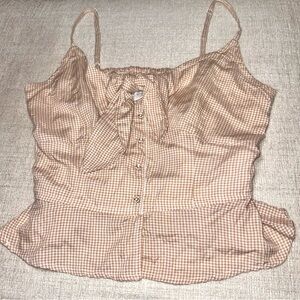 Japna Gingham Tie Front Peplum Camisole Top Small Cottagecore Boho